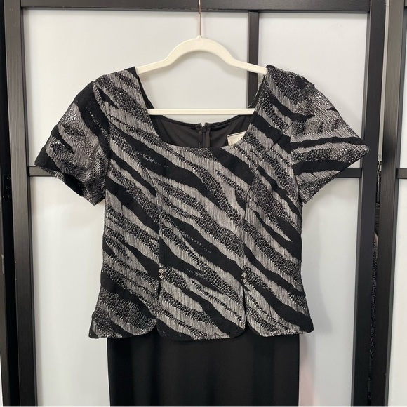 Vintage Joseph Ribkoff Couture Silver & Black Sparkle Striped Aline Evening Gown - Picture 5 of 16